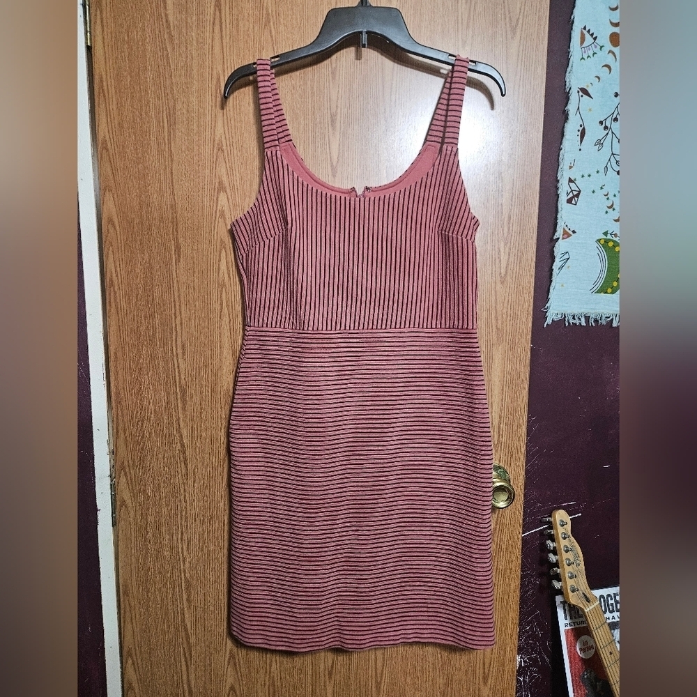 Ann Taylor LOFT Pink Sleeveless Striped Ribbed Sheath Dress With Pockets Size 6!
